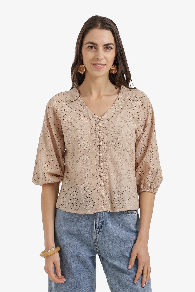 Carina Floral Perforated Top - Image 1
