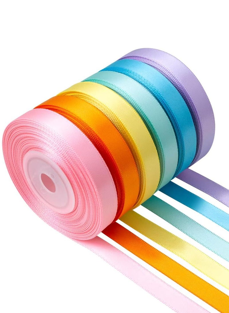 Bukela 6Pcs Pastel Rainbow Satin Ribbon 3/8 Inch Colorful Bulk Ribbon Rolls Assorted Solid Color Double Faced Satin Ribbons for Crafts Easter Baby Shower Birthday Wedding Gift Wrapping Hair Bows - Image 1