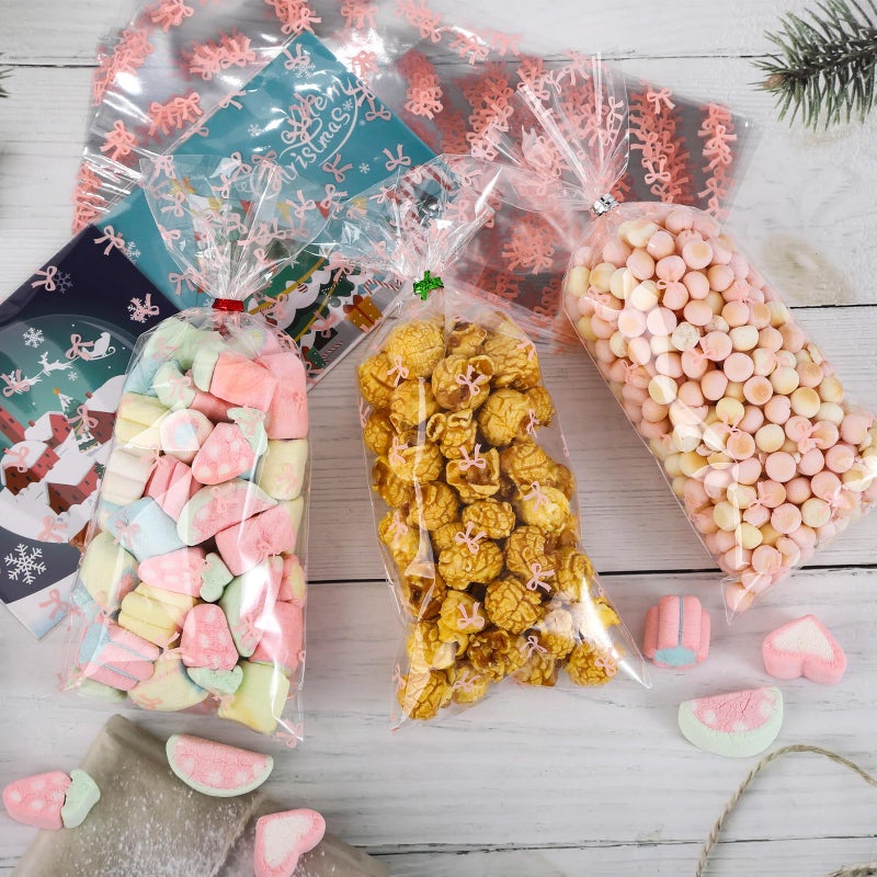 Docvania Cello Cellophane Treat Gift Bags Pink Bow Cookie Bags 100 Pcs 4 X 9 Goodie Bag With Ties For Mother'S Day  Valentine'S Day And Parties  Weddings - Image 4