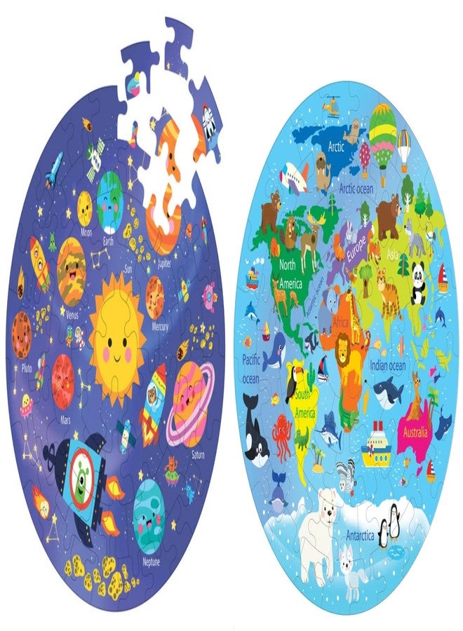 Fiddlys Creative Wooden Jigsaw Puzzle for Kids | 66 Pieces Educational Single Layer Puzzle | Fun & Learning Toy for Children Ages 3+ Pack of 2 (World Map & Solar System) - Image 4