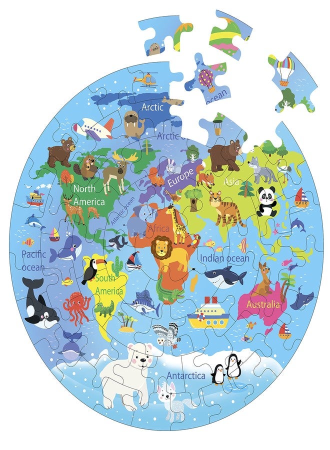 Fiddlys Creative Wooden Jigsaw Puzzle for Kids | 66 Pieces Educational Single Layer Puzzle | Fun & Learning Toy for Children Ages 3+ Pack of 2 (World Map & Solar System) - Image 5