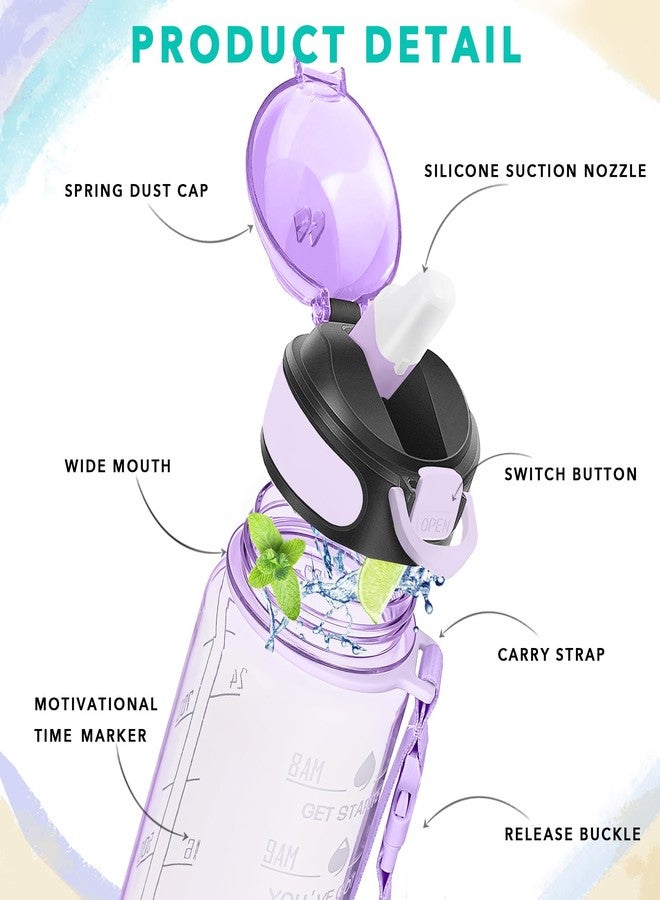 Enerbone زجاجة مياه إنيربوين سعة 32 أونصة مزودة بمؤشرات للشرب وماصة، زجاجات مياه تحفيزية للشرب مع حزام حمل، مانعة للتسرب وخالية من مادة BPA والسموم، تضمن لك شرب كمية كافية من الماء أثناء ممارسة الرياضة في النادي الرياضي أو في الهواء الطلق - Image 3
