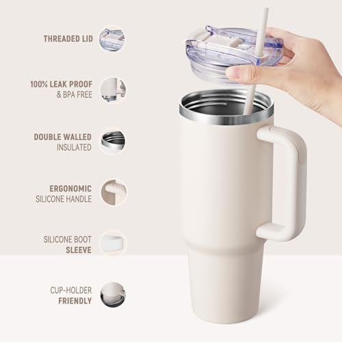 COKTIK 40 oz Tumbler With Handle and Straw, Insulated Tumbler With Leakproof Lids, Stainless Steel|BPA-Free, Cold for 24 H (Lavender) - Image 3