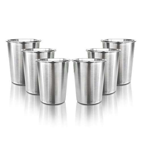 YOLCAR 6 Pack 8 oz Stainless Steel Kids Cups, Children's Pint Cups, Stackable Metal Cups, Shatterproof Drinking Glasses - Image 1