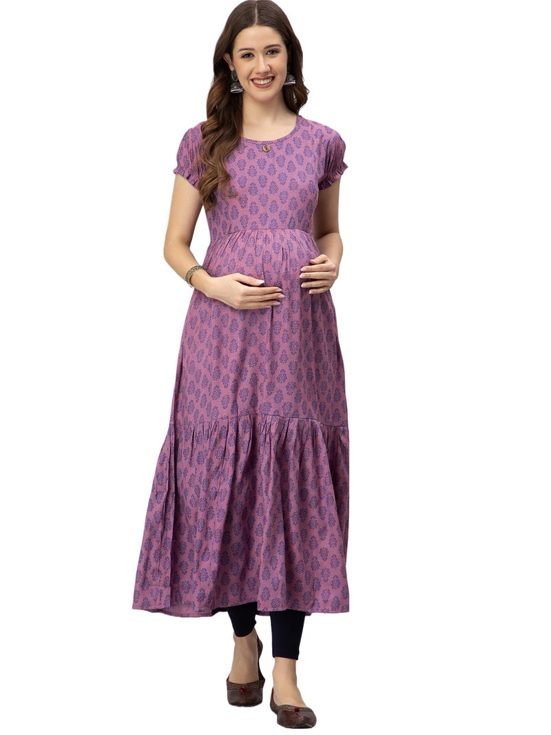 CEE 18 Women's Cotton Rayon A-Line Maternity Feeding Kurti with Zippers (9926_44_Elegant Pink_XX-Large) - Image 1