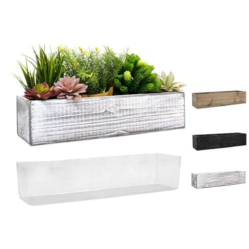 CYS EXCEL CYS EXCEL White Wooden Planter Box 17x5 H4 with Removable Plastic Liner  Multiple Colors Rustic Rectangle Indoor Decorative Box 