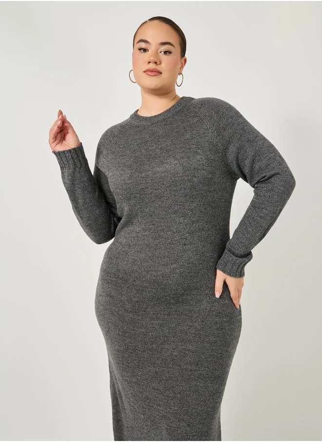 ستايلي Plus Size Solid Long Sleeves Sweater Maxi Dress