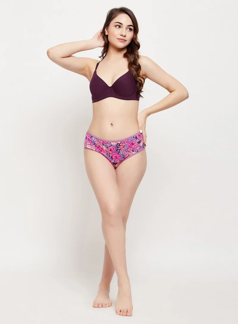 كلوفيا Clovia Level 1 Push-Up Padded Non-Wired Demi Cup Multiway T-Shirt Bra In Wine Colour - Cotton Rich