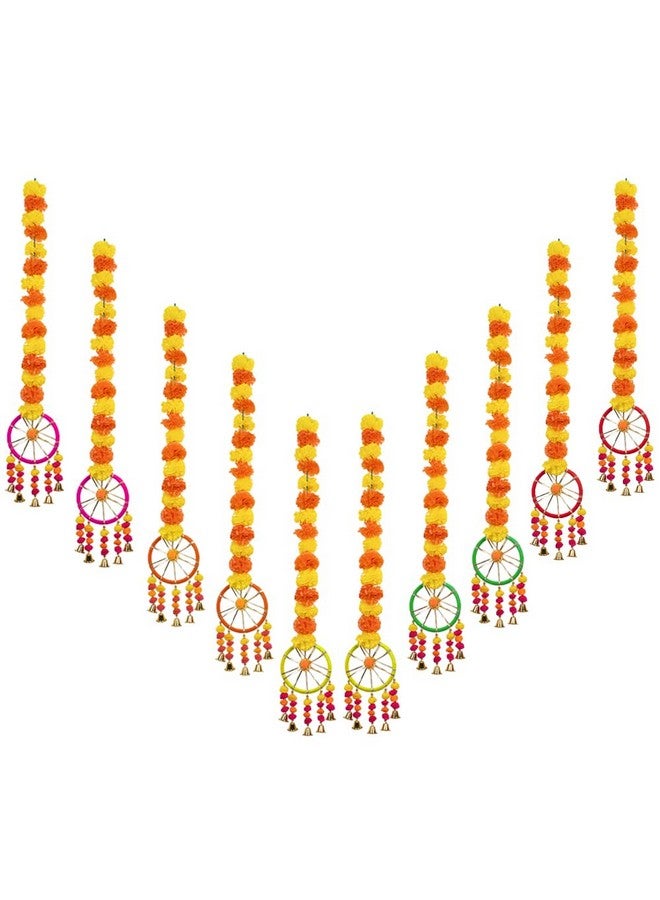 Kaameri Bazaar Handmade Artificial Marigold Fluffy Flowers Hanging for Home & Office Decoration | Temple Pooja Room Decoration | Balcony Decoration | Artificial Flower Backdrop for Decoration | Pack of 10 - Image 1