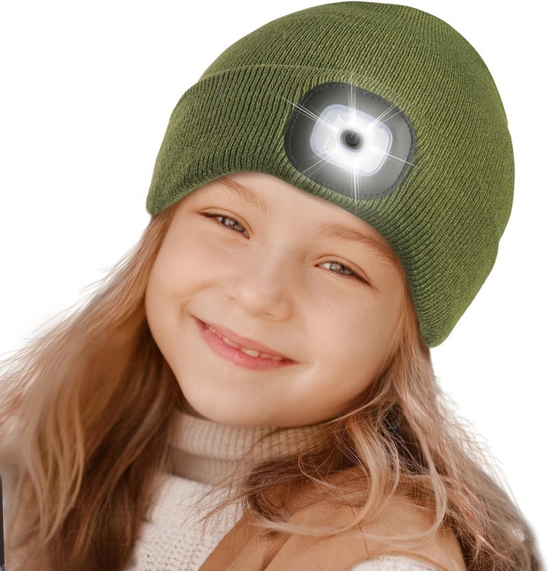 Etsfmoa Store Unisex Beanie with The Light,Gifts for Kids Boys and Girls Children USB Rechargeable Headlamp The Cap - Image 1