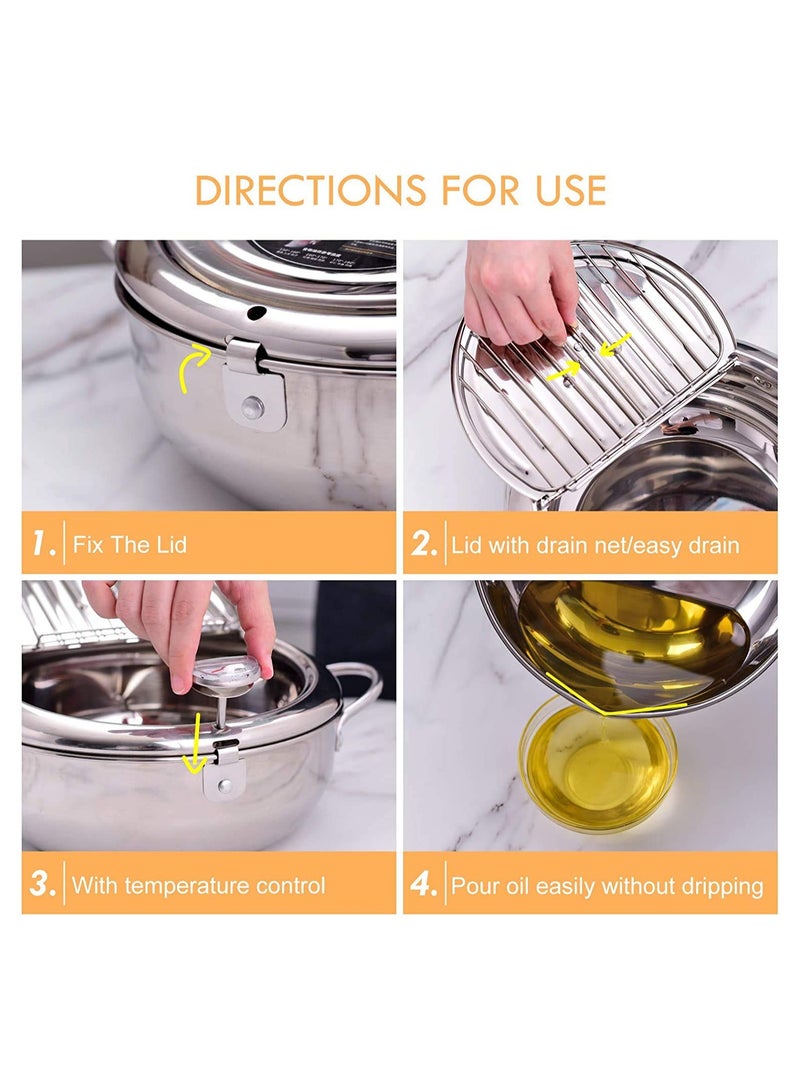 Japanese Style Tempura Fryer Pot - 304 Stainless Steel Deep Fryer with Temperature Control & Lid, Perfect for Crispy Frying, 9.4" Diameter, Ideal for Home Chefs  - Image 3