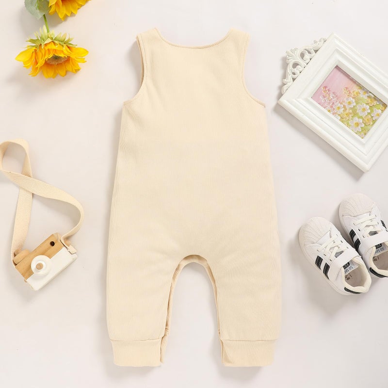 Viworld Baby Boy 1st Birthday Romper Infant Ribbed Jumpsuit Embroidery One Year Old Cake Smash Outfits (Apricot,9-12M) - Image 3