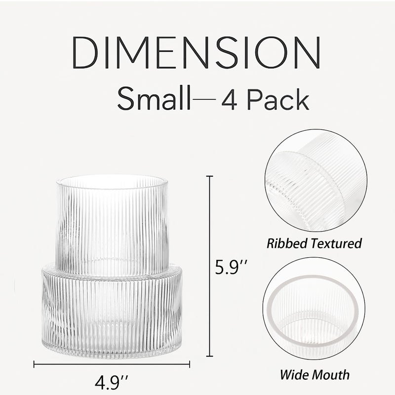 YANWE1 Ribbed Glass Vases, Set of 4 Small Vases for Flowers, Clear Glass Vase for Tulips, Modern Vase for Living Room, Kitchen, Office, Entryway, Bookshelf, Wedding Gifts, Birthday, 6 Inches - Image 2
