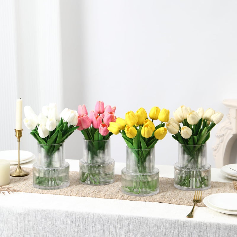 YANWE1 Ribbed Glass Vases, Set of 4 Small Vases for Flowers, Clear Glass Vase for Tulips, Modern Vase for Living Room, Kitchen, Office, Entryway, Bookshelf, Wedding Gifts, Birthday, 6 Inches - Image 3