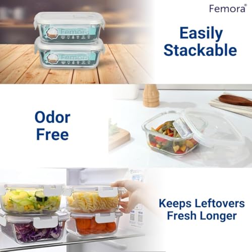 Femora Borosilicate Glass Containers For Kitchen|1 Year Warranty|Container Boxes For Storage,Storage Box For Kitchen With Air Vent Lid,Microwave Safe Utensils,Square (Set of 2-1200Ml Each),Transparent - Image 5