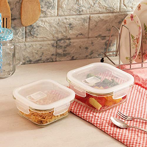 Femora Borosilicate Glass Containers For Kitchen|1 Year Warranty|Container Boxes For Storage,Storage Box For Kitchen With Air Vent Lid,Microwave Safe Utensils,Square (Set of 2-1200Ml Each),Transparent - Image 4