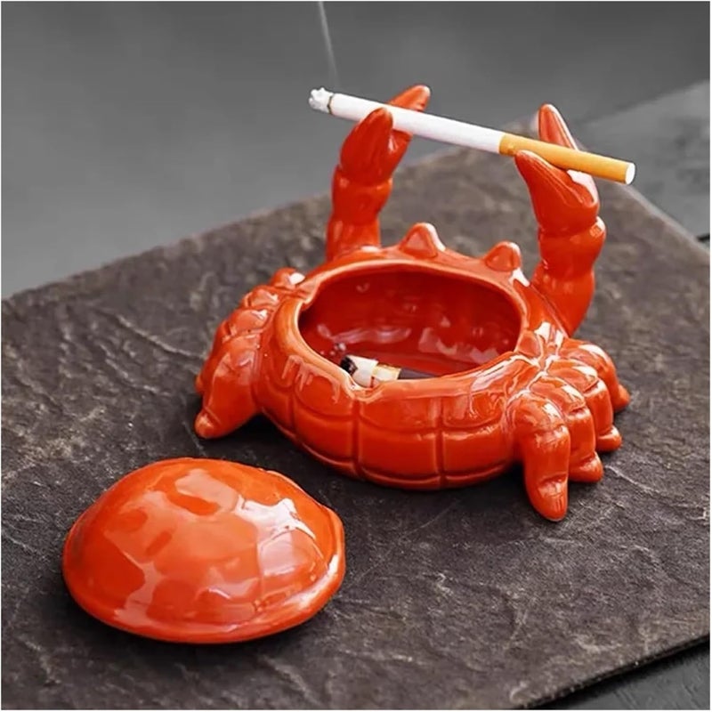 Crab Ceramic Ashtray - Office Home Living Room Lid-Covered Anti-Ash Chinese Cute Decoration - Image 4