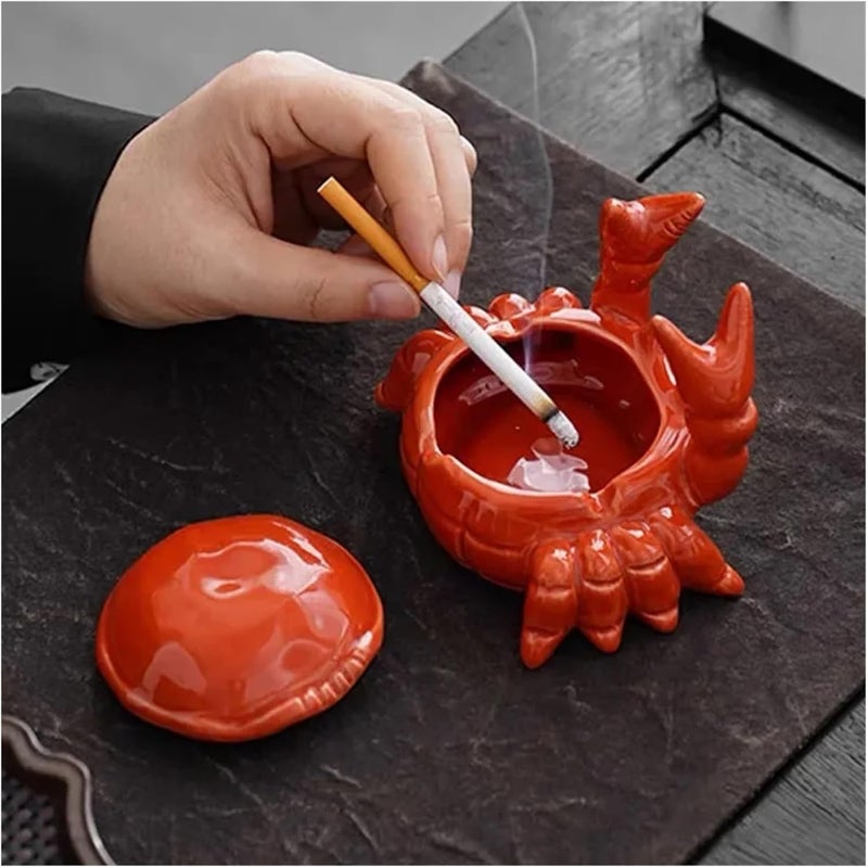 Crab Ceramic Ashtray - Office Home Living Room Lid-Covered Anti-Ash Chinese Cute Decoration - Image 3