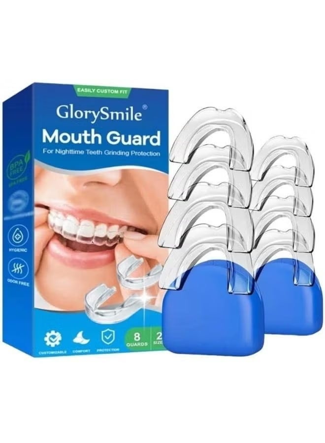 GlorySmile 8 Pcs 2 Sizes Mouth Guard for Clenching Teeth at Night Upgraded Mouth Guard for Teeth Grinding Moldable Mouth Guard Stops Bruxism and Teeth Grinding with Two Travel Cases Dental Night Guards - Image 1