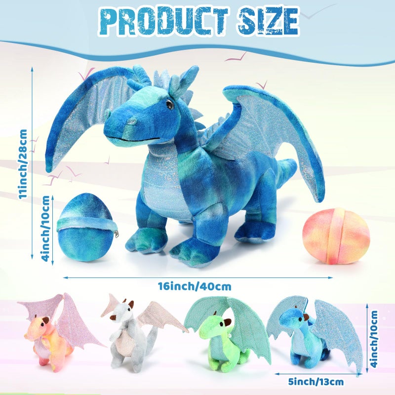 Deekin 7 Pcs Dragon Toy Set 16 Inch Large Dragon Stuffed Animal with 4 Baby Plush and 2 Eggs in Mommys Belly Dinosaur Plushies Gifts for Boys Girls BirthdayBright Style - Image 3