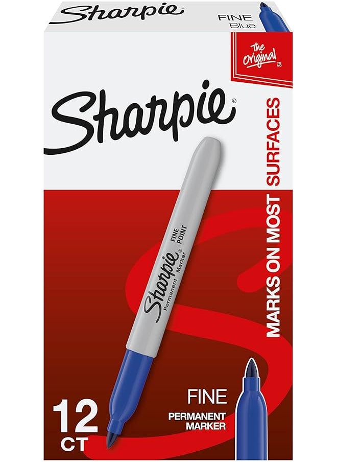 Sharpie Permanent Markers Fine Point Blue 12 Count  - Image 1