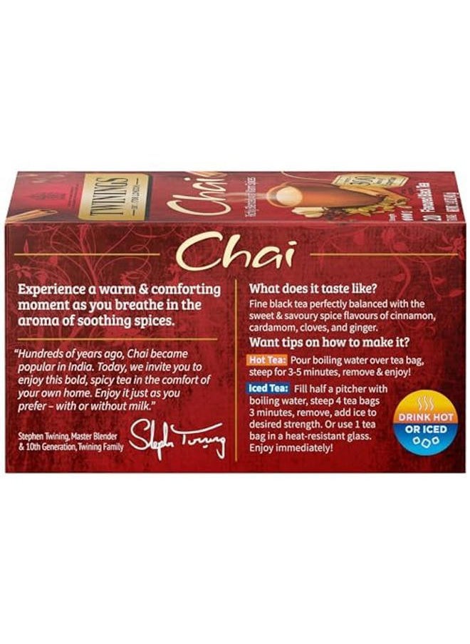 Twinings Chai Black Tea Individually Wrapped Bags, 20 Count (Pack of 6), Sweet, Savoury Spices, Caffeinated, Enjoy Hot or Iced | Packaging May Vary  - Image 5