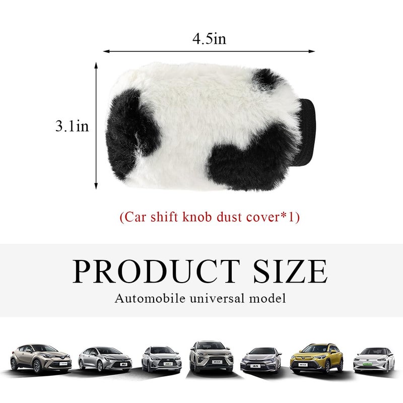Gasedin Cow Print Car Accessories Set, Soft Fluffy Plush Cute Cow Steering Wheel Cover & Handbrake Cover, Warm Furry Cow Print Armrest Mat & Shift Gear Cover, Car Accessories (Gear Cover) - Image 2
