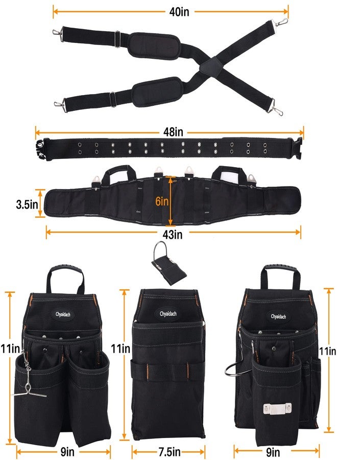 Chyaidach 16-Pockets Tool Belts for Man with Suspenders, Detachable & Adjustable Tool Pouches Bag & Back Support Tool Belt Combo for Electrician/Carpenter/Construction/Framers/Handyman - Image 4