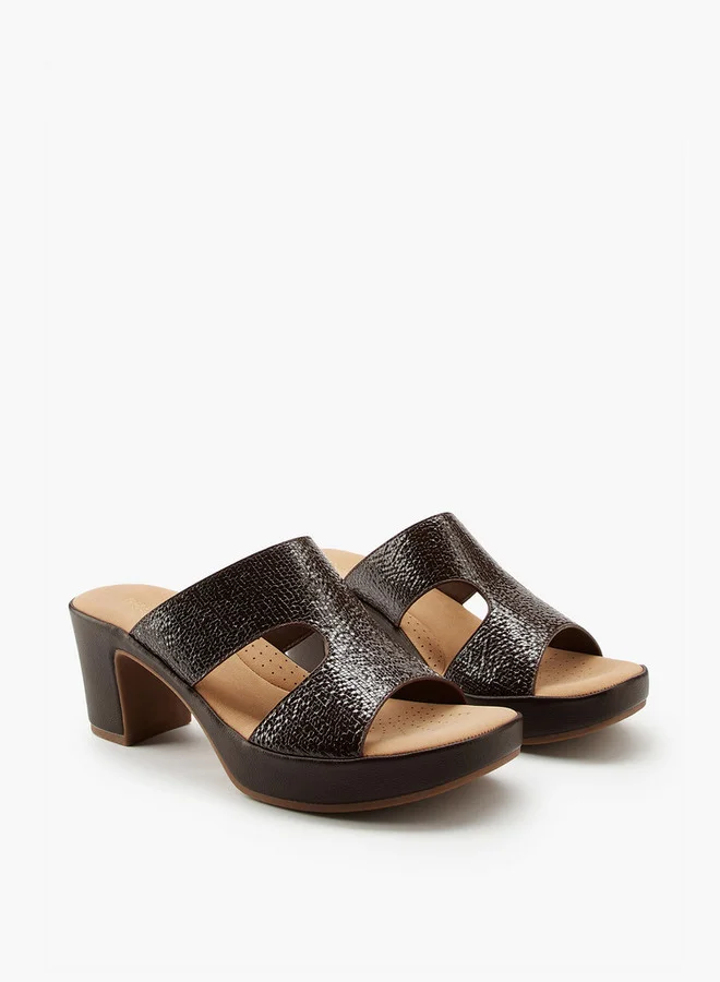 Textured Slip-On Sandals with Block Heels