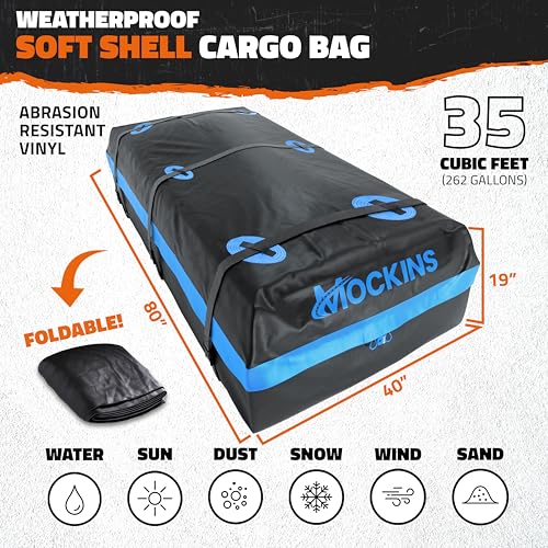 Mockins 35 Cu Ft XL Car Rooftop Cargo Carrier Bag | 80"x40"x19" All-Weather Vehicle Soft-Shell Carriers for Vehicles with or Without Roof Racks | Secure Luggage Bag for Car Roof Storage & Accessories - Image 2