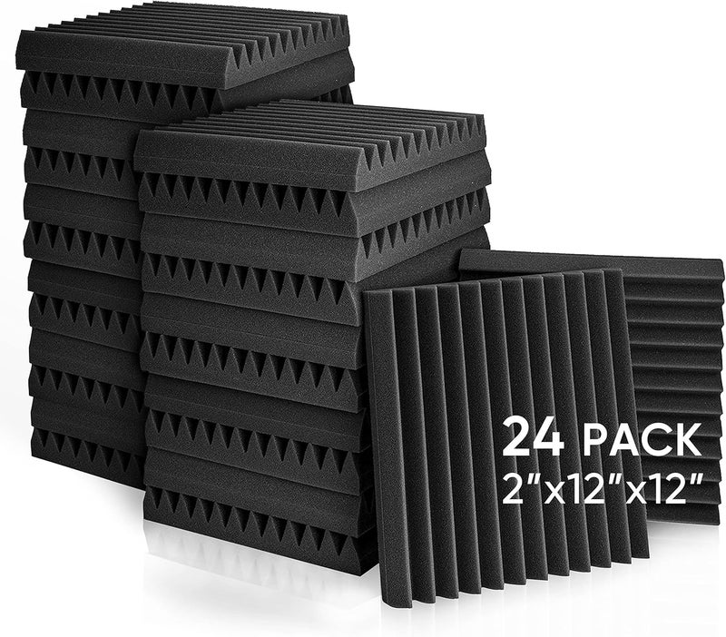 Fstop Labs Acoustic Panels, 2" X 12" X 12" Acoustic Foam Panels, Studio Wedge Tiles, Sound Panels wedges Soundproof Foam Padding Sound Insulation Absorbing Home and Office (24 Pack, Black) - Image 1