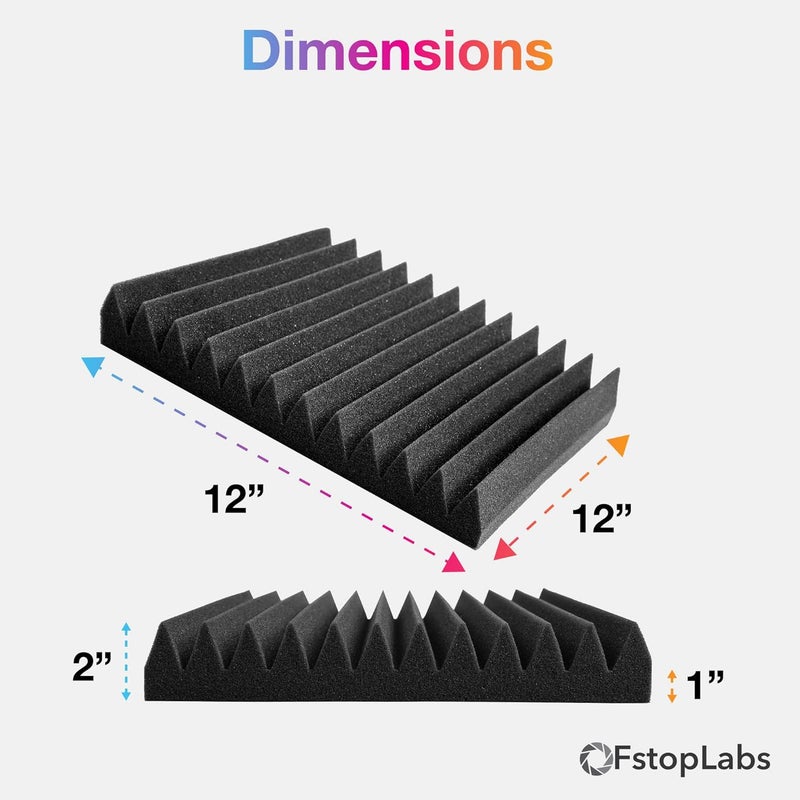 Fstop Labs Acoustic Panels, 2" X 12" X 12" Acoustic Foam Panels, Studio Wedge Tiles, Sound Panels wedges Soundproof Foam Padding Sound Insulation Absorbing Home and Office (24 Pack, Black) - Image 4