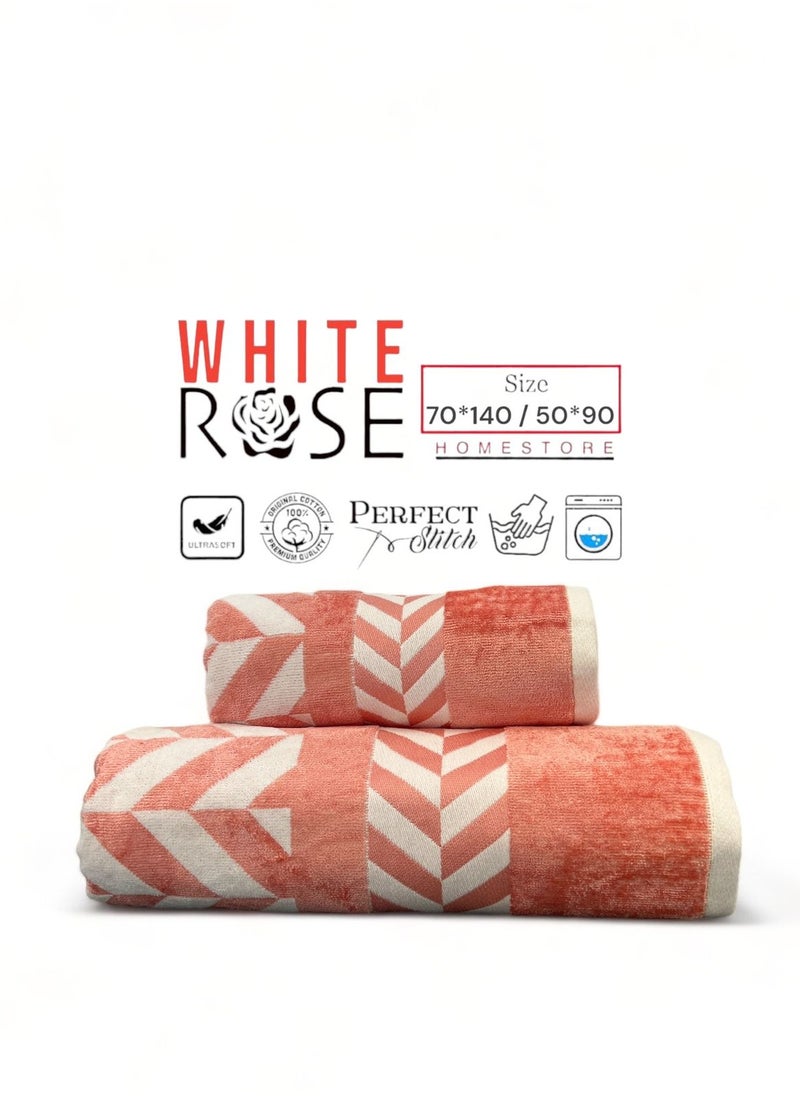 White Rose 2 Pcs Luxurious And Soft Beach Towel Set 550GSM Bath Towel (70x140cm) Face Towel (50x90cm) Set Of 2  - Image 1