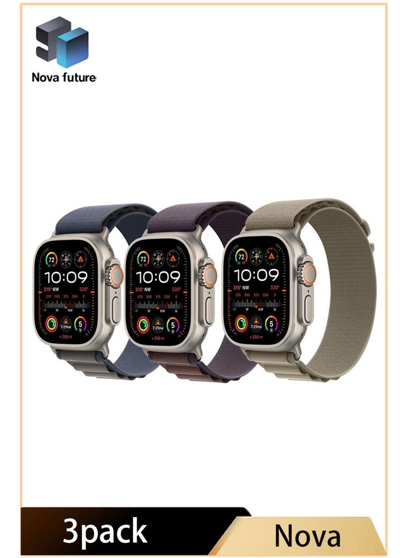 مستقبل نوفا 3Pack لساعة Apple Watch Alpine Loop Band من النايلون المنسوج بحزام رياضي منسوج من النايلون متوافق مع iWatch Ultra 2 / Ultra (49 مم) و Series10 (46 مم) و Series 9/8/7 (45 مم) و Series SE2/6/SE/5/4 (44 مم) و Series 3/2/1 (42 مم) أزرق/نيليلي/زيتي - Image 1