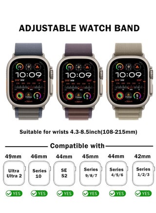 3Pack لساعة Apple Watch Alpine Loop Band من النايلون المنسوج بحزام رياضي منسوج من النايلون متوافق مع iWatch Ultra 2 / Ultra (49 مم) و Series10 (46 مم) و Series 9/8/7 (45 مم) و Series SE2/6/SE/5/4 (44 مم) و Series 3/2/1 (42 مم) أزرق/نيليلي/زيتي - view 2