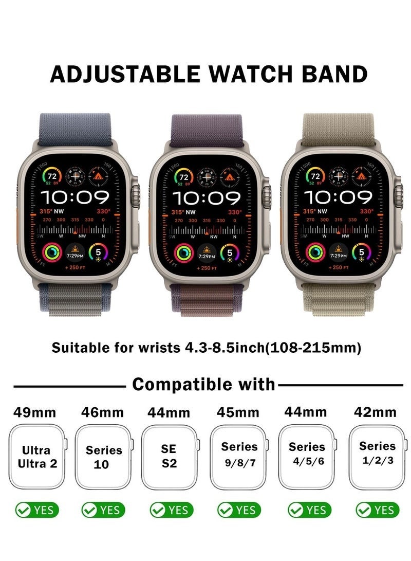 مستقبل نوفا 3Pack لساعة Apple Watch Alpine Loop Band من النايلون المنسوج بحزام رياضي منسوج من النايلون متوافق مع iWatch Ultra 2 / Ultra (49 مم) و Series10 (46 مم) و Series 9/8/7 (45 مم) و Series SE2/6/SE/5/4 (44 مم) و Series 3/2/1 (42 مم) أزرق/نيليلي/زيتي - Image 2