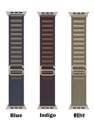 3Pack لساعة Apple Watch Alpine Loop Band من النايلون المنسوج بحزام رياضي منسوج من النايلون متوافق مع iWatch Ultra 2 / Ultra (49 مم) و Series10 (46 مم) و Series 9/8/7 (45 مم) و Series SE2/6/SE/5/4 (44 مم) و Series 3/2/1 (42 مم) أزرق/نيليلي/زيتي - view 4