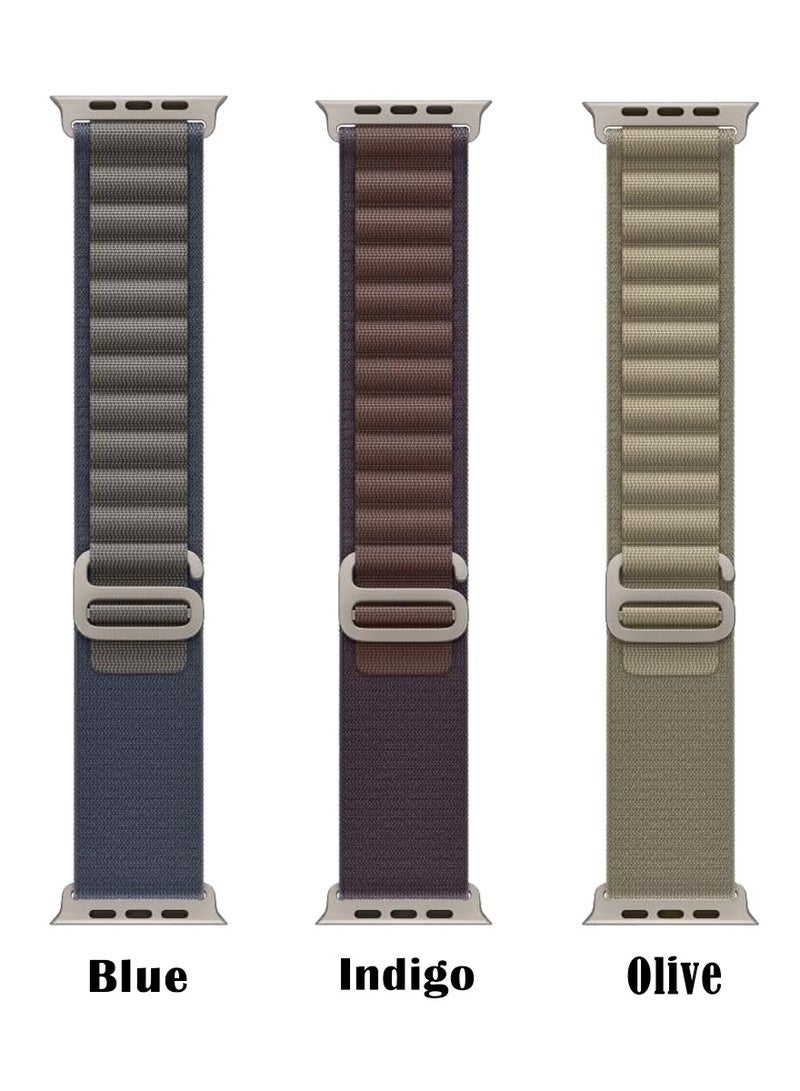 مستقبل نوفا 3Pack لساعة Apple Watch Alpine Loop Band من النايلون المنسوج بحزام رياضي منسوج من النايلون متوافق مع iWatch Ultra 2 / Ultra (49 مم) و Series10 (46 مم) و Series 9/8/7 (45 مم) و Series SE2/6/SE/5/4 (44 مم) و Series 3/2/1 (42 مم) أزرق/نيليلي/زيتي - Image 4