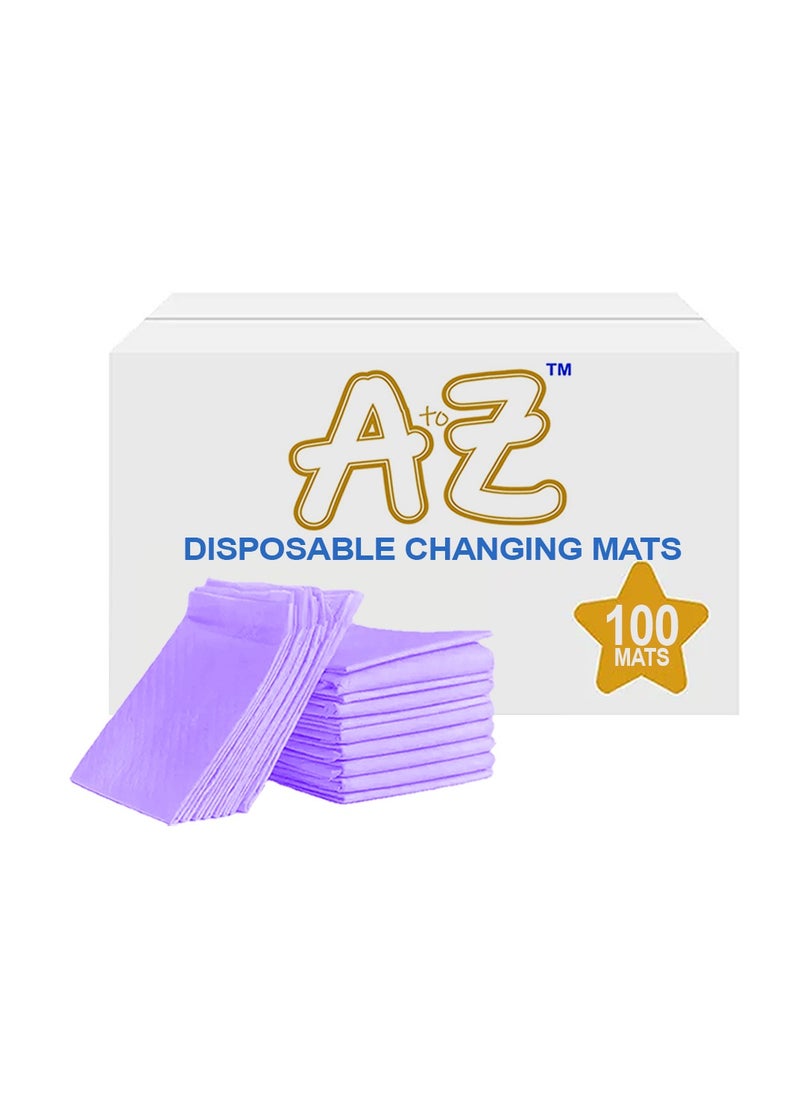 A TO Z A to Z - Disposable Changing Mat size (45cm x 60cm) Large- Premium Quality for Baby Soft Ultra Absorbent Waterproof - Pack of 100 -Lavender  - Image 1
