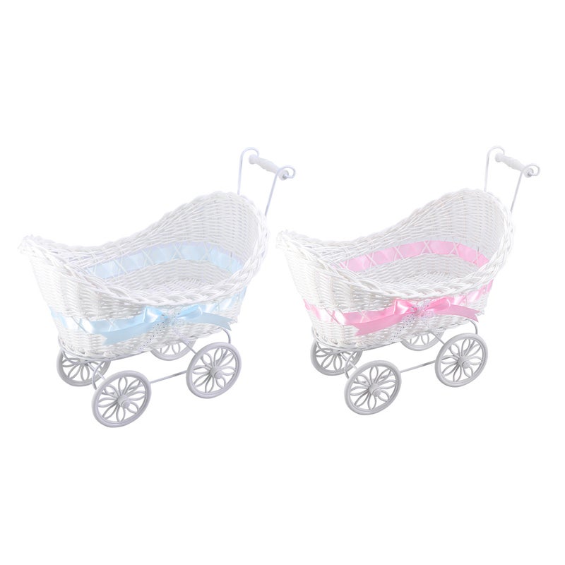 1pc Cart Cane Tricycles Flower Basket Knitted Flower Mini Car Furnishing Articles for Wedding Baby Shower Party Birthday Decor ( ) - Image 2