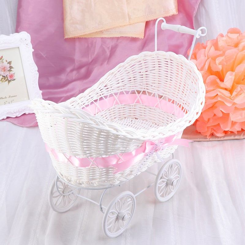 1pc Cart Cane Tricycles Flower Basket Knitted Flower Mini Car Furnishing Articles for Wedding Baby Shower Party Birthday Decor ( ) - Image 4