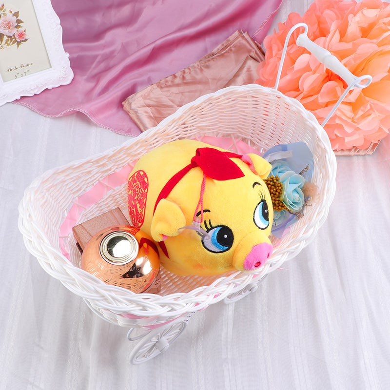 1pc Cart Cane Tricycles Flower Basket Knitted Flower Mini Car Furnishing Articles for Wedding Baby Shower Party Birthday Decor ( ) - Image 1