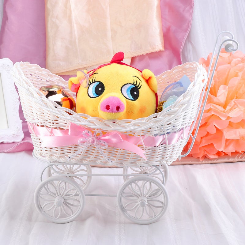 1pc Cart Cane Tricycles Flower Basket Knitted Flower Mini Car Furnishing Articles for Wedding Baby Shower Party Birthday Decor ( ) - Image 3