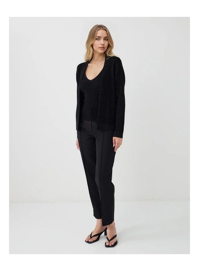 Jimmy Key Black Straight-Cut Open-Neck Sequin Knit Cardigan.