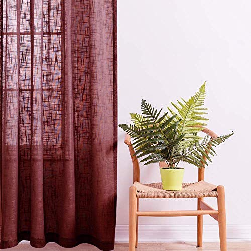 LINENWALAS Elegant Slub Linen Khadi Look Non Blackout Solid Sheer Door Curtain with Eyelet Rings Set of 2 Maroon 45ft x7ft - Image 2