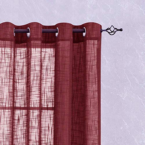 LINENWALAS Elegant Slub Linen Khadi Look Non Blackout Solid Sheer Door Curtain with Eyelet Rings Set of 2 Maroon 45ft x7ft - Image 4