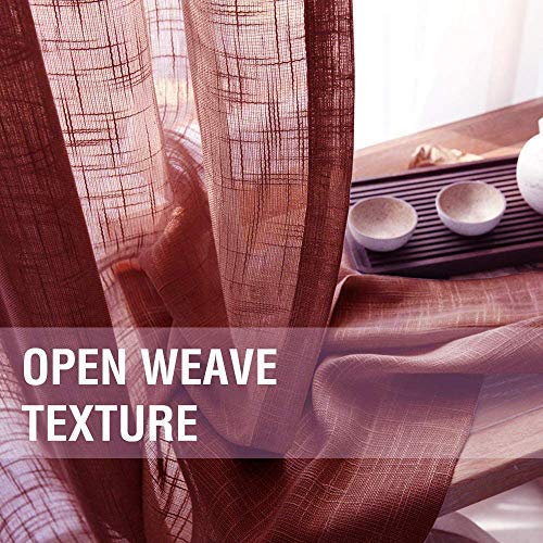 LINENWALAS Elegant Slub Linen Khadi Look Non Blackout Solid Sheer Door Curtain with Eyelet Rings Set of 2 Maroon 45ft x7ft - Image 3