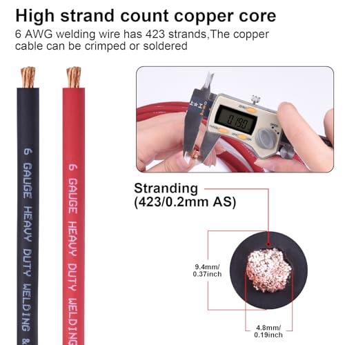 iGreely 6 Gauge 6 AWG Wire 10 Feet Black 10 Feet Red Ultra Flexible Welding Battery Pure Copper Cable 5pcs of 516 5pcs 38 Copper Cable Lug Terminal ConnectorsHeat Shrink Tubing - Image 3