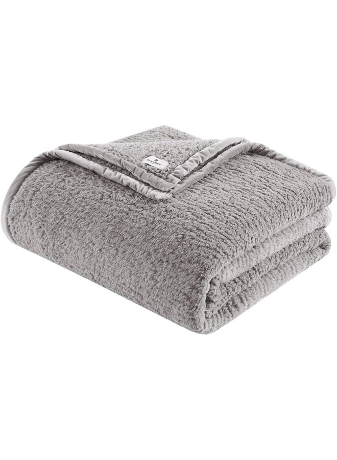 Woolrich Burlington Luxury Berber Blanket Grey 90 * 90 Full/Queen Size Premium Soft Cozy Soft Berber For Bed, Coach or Sofa - Image 1