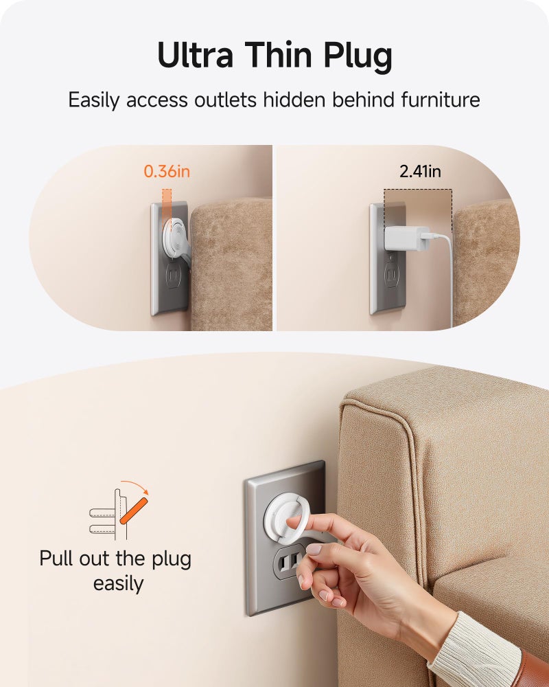 LENCENT 2 Prong Power Strip,2 Prong to 3 Prong Outlet Adapter,Two Prong Surge Protector, 6ft Braided Flat Plug Extension Cord, 6 AC & 4 USB (1 Type-C), Wall Mount for Non-Grounded Outlet - Image 3